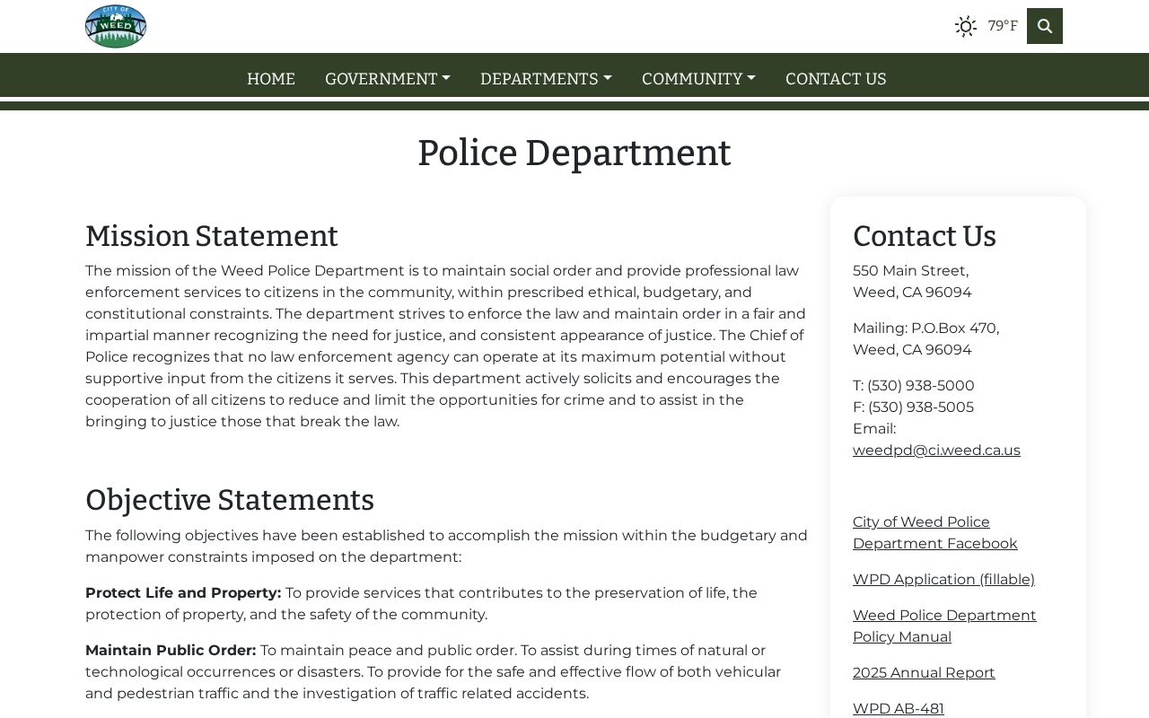 Weed Police Department criminal record contact information