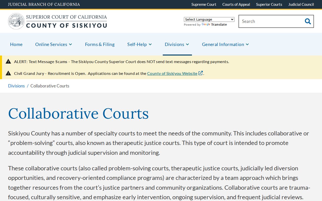 Siskiyou County criminal court case collaborative courts