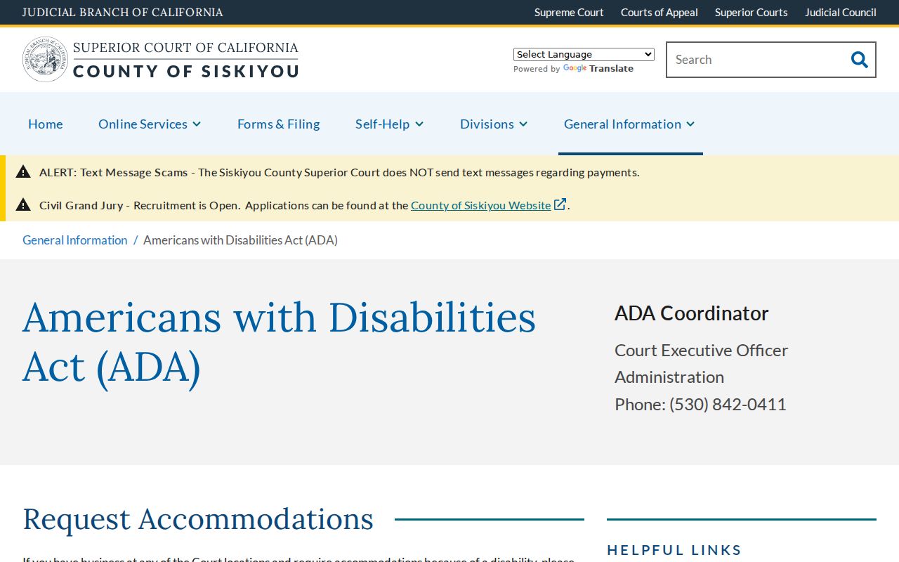 Siskiyou County criminal court case ADA access