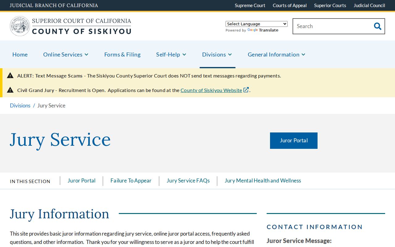 Siskiyou County criminal court case jury service and security