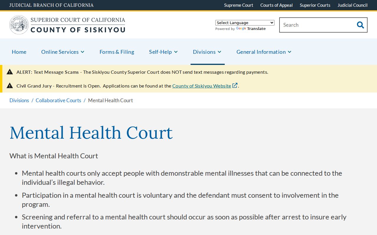 Siskiyou County criminal court case Mental Health Court