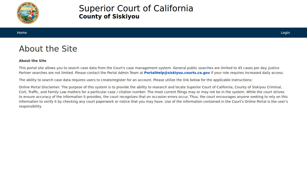 Siskiyou County criminal court case portal information