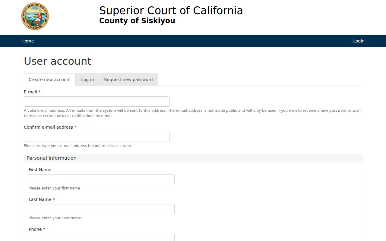 Siskiyou County criminal court case portal registration