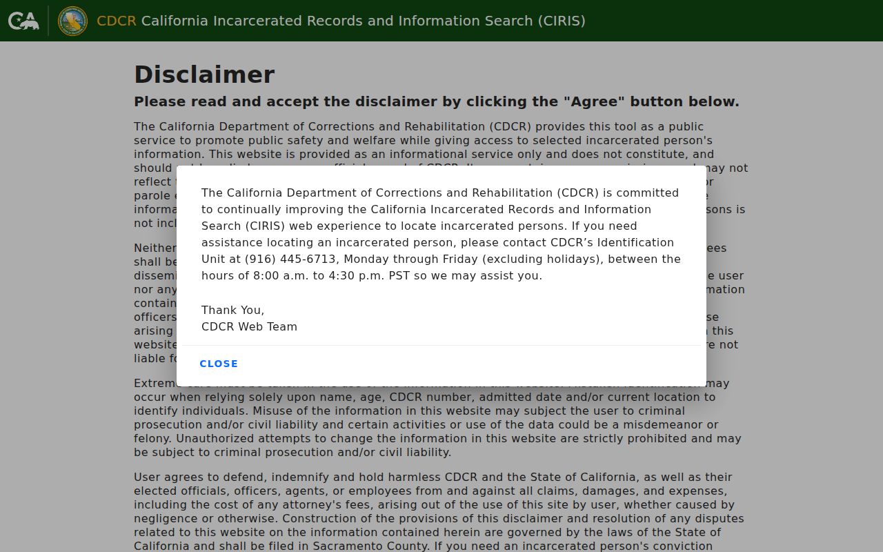 Siskiyou County criminal records CDCR custody search