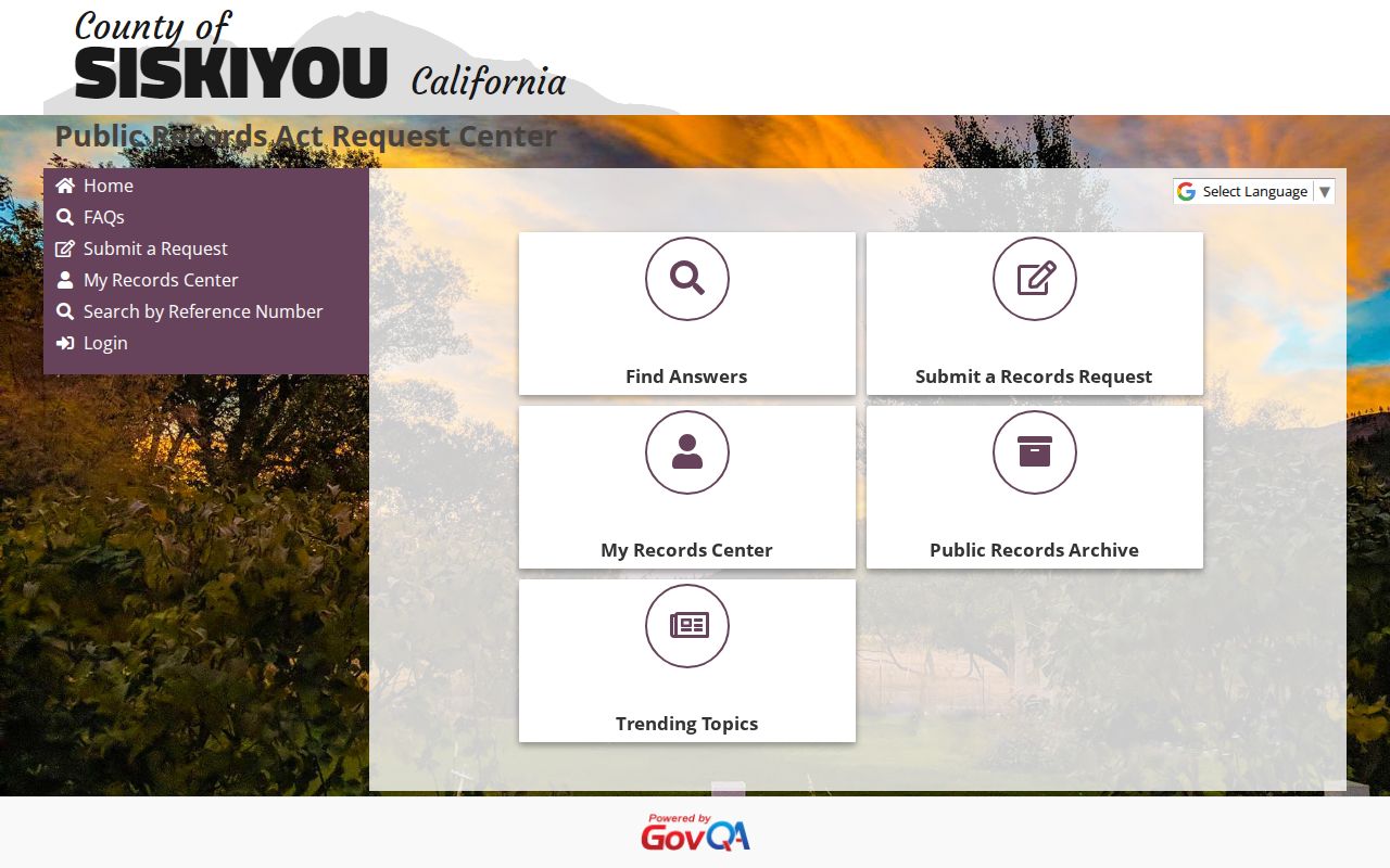 Siskiyou County criminal records GovQA request center