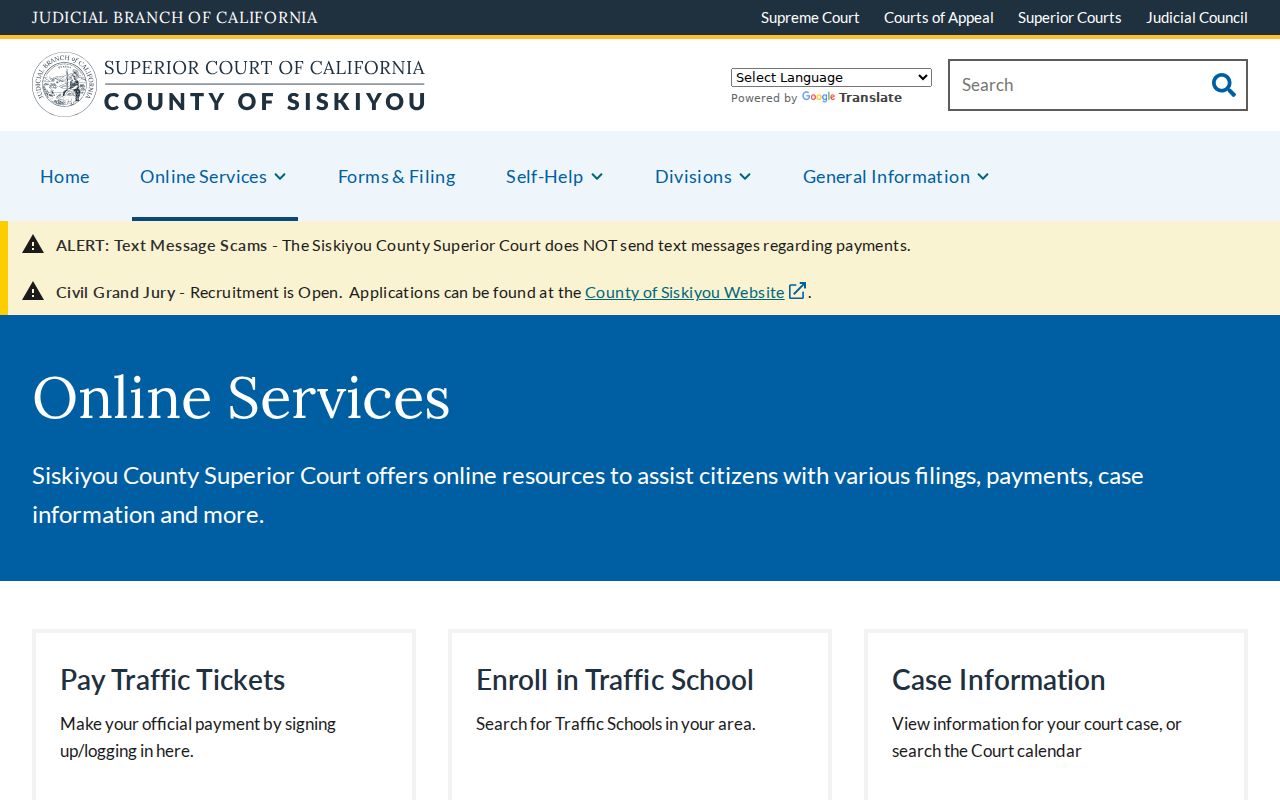 Siskiyou County criminal court online record services