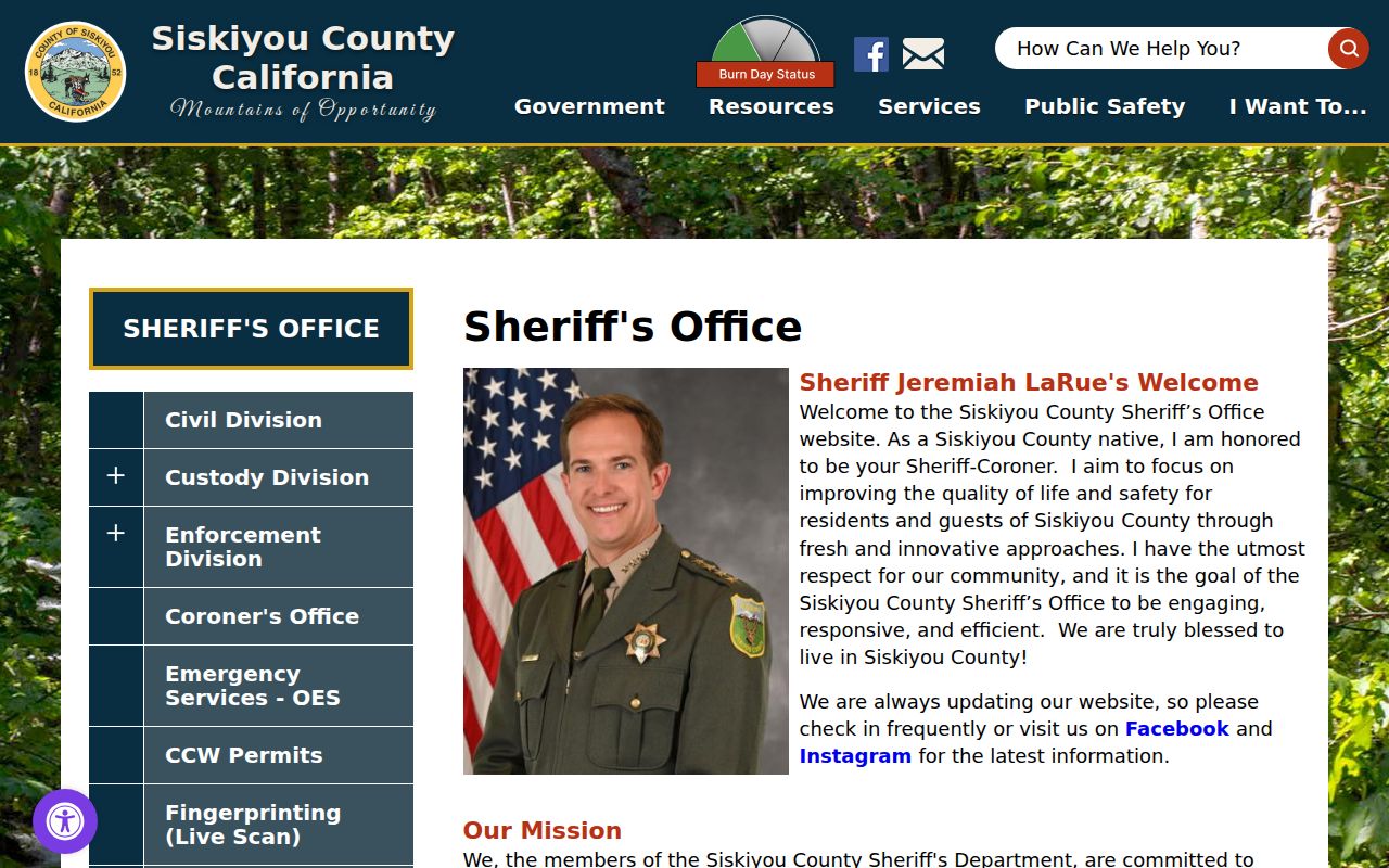 Siskiyou County criminal records sheriff homepage
