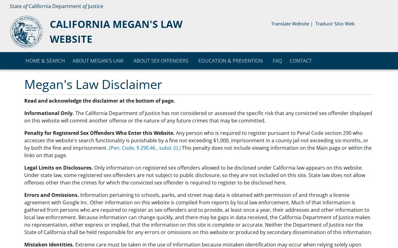 Siskiyou County sex offender lookup on California Megan's Law Website
