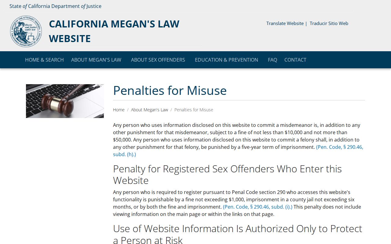 Siskiyou County sex offender registry penalties for misuse
